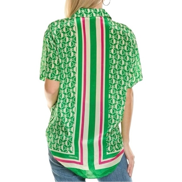 Farm Rio Small Colorful Green & Pink Stripes Pineapple Novelty Print Button Top - Picture 2 of 11